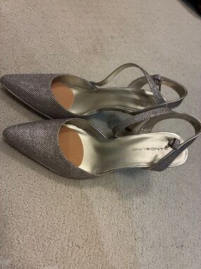 Bandolino Fabia Glitter Silver Pointed Slingback Heels 👵MT